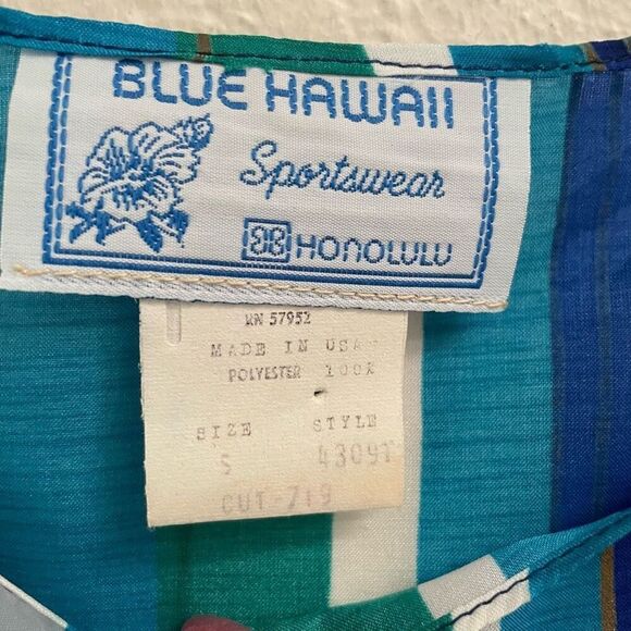 Vtg Blue Hawaii Blouse Womens S boxy bright multicolored side tie kimono sleeves - Picture 7 of 8